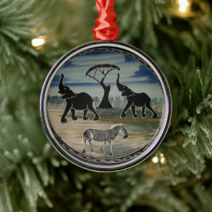 アフリカンエレファントアートプリント メタルオーナメント