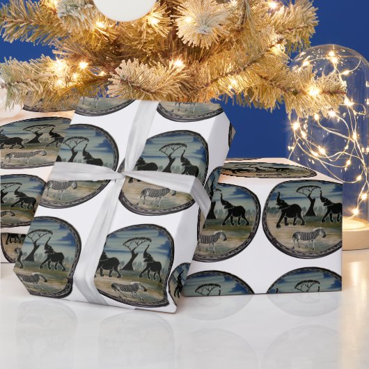 アフリカンエレファントアートプリント ラッピングペーパー (クリスマス)