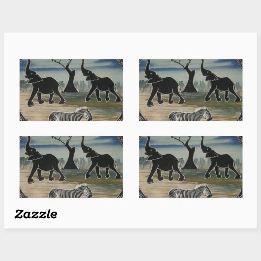 アフリカンエレファントアートプリント 長方形シール (シート)