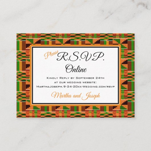 アフリカンオレンジクラシック色のケンテクロスRSVPオンライン エンクロージャーカード (正面)
