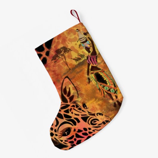 アフリカンガールとキリンのクリスマスストッキング スモールクリスマスストッキング (裏面 (吊り時))