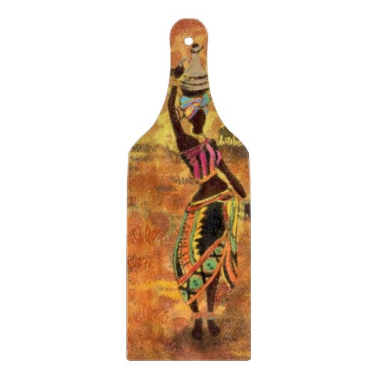 アフリカンガールとキリン – フレンズ – アートスケッチ カッティングボード (正面)