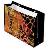 アフリカンガールとキリン – フレンズ – アートスケッチ ラージペーパーバッグ (正面アングル)