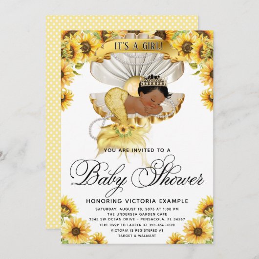 アフリカンガールひまわり赤ちゃんシャワー招待状 招待状 (正面/裏面)