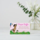 アフリカンガールサファリベイビーシャワーおむつラッフル 名刺 (スタンド正面)