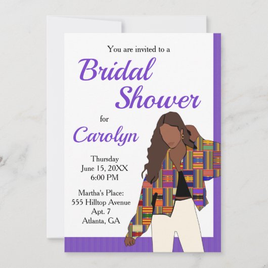 アフリカンガールブライダルシャワーケンテ数々のK45カラー 招待状 (正面)