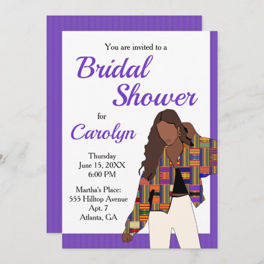 アフリカンガールブライダルシャワーケンテ数々のK45カラー 招待状 (正面/裏面)