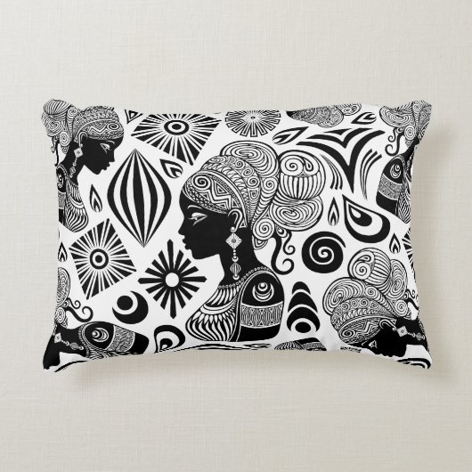 アフリカンガールポートレートトライバルタトゥー アクセントクッション (正面)