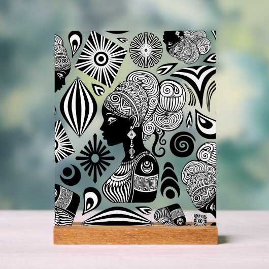 アフリカンガールポートレートトライバルタトゥー アクリルサイン (ニュートラル)