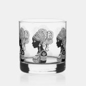 アフリカンガールポートレートトライバルタトゥー ウイスキーグラス (正面)