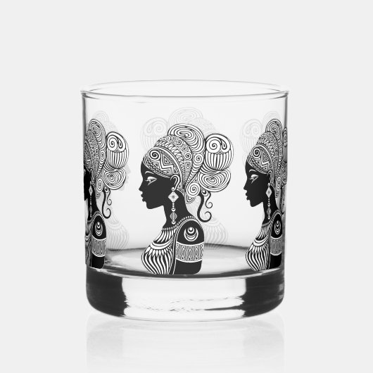 アフリカンガールポートレートトライバルタトゥー ウイスキーグラス (裏面)