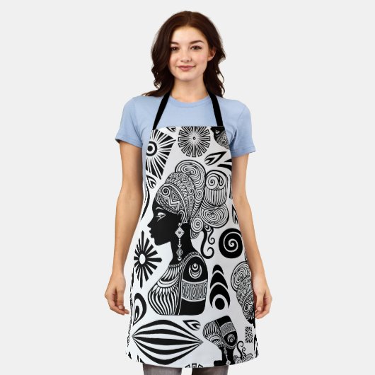 アフリカンガールポートレートトライバルタトゥー エプロン (着用した状態)