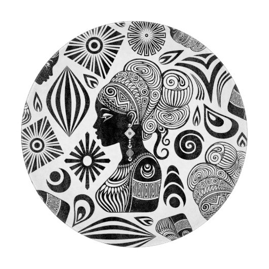 アフリカンガールポートレートトライバルタトゥー カッティングボード (正面)
