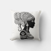 アフリカンガールポートレートトライバルタトゥー クッション (正面)