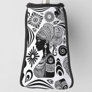 アフリカンガールポートレートトライバルタトゥー ゴルフヘッドカバー