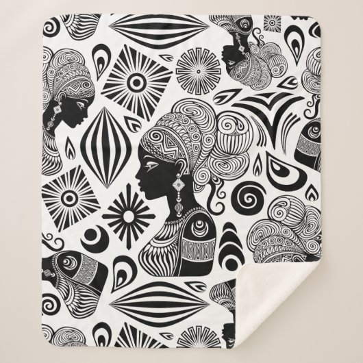 アフリカンガールポートレートトライバルタトゥー シェルパブランケット (正面)