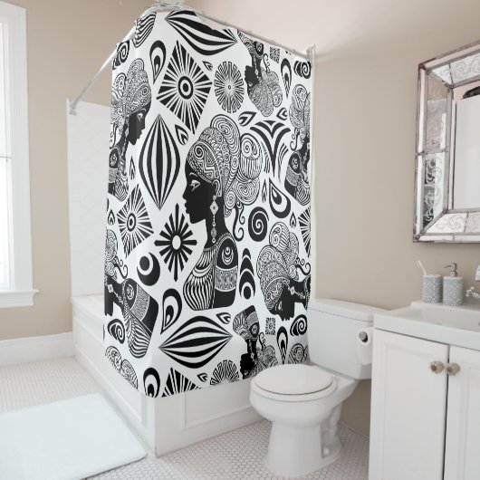 アフリカンガールポートレートトライバルタトゥー シャワーカーテン (インサイチュ)