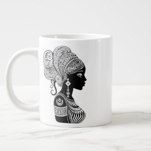アフリカンガールポートレートトライバルタトゥー ジャンボコーヒーマグカップ