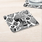 アフリカンガールポートレートトライバルタトゥー スクエアペーパーコースター (アングル)