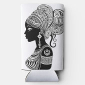 アフリカンガールポートレートトライバルタトゥー スリム缶クーラー (裏面)