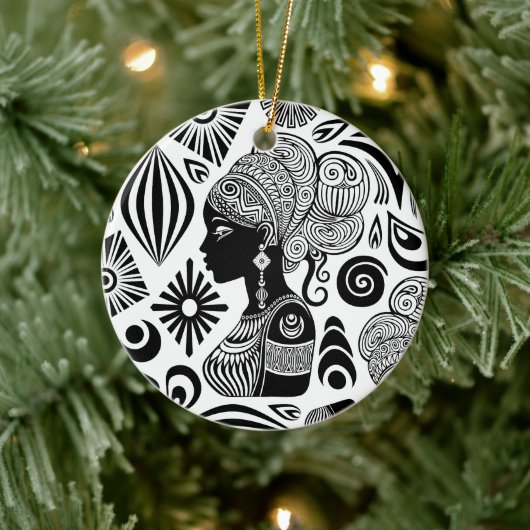 アフリカンガールポートレートトライバルタトゥー セラミックオーナメント (ツリー)