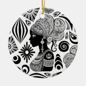 アフリカンガールポートレートトライバルタトゥー セラミックオーナメント (正面)