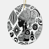 アフリカンガールポートレートトライバルタトゥー セラミックオーナメント (左)