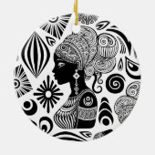 アフリカンガールポートレートトライバルタトゥー セラミックオーナメント (裏面)