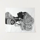 アフリカンガールポートレートトライバルタトゥー タペストリー (正面(横))