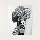 アフリカンガールポートレートトライバルタトゥー タペストリー (正面)