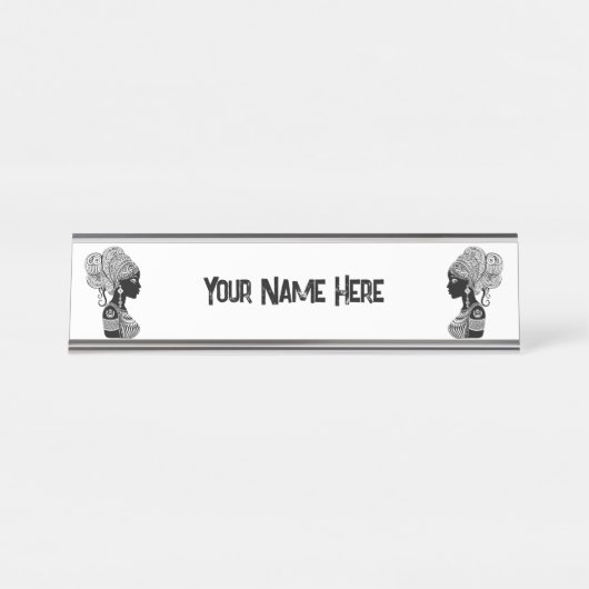 アフリカンガールポートレートトライバルタトゥー デスクネームプレート (正面)