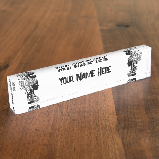 アフリカンガールポートレートトライバルタトゥー デスクネームプレート (側面)