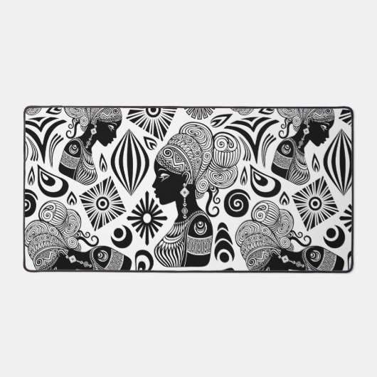 アフリカンガールポートレートトライバルタトゥー デスクマット (正面)