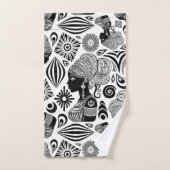 アフリカンガールポートレートトライバルタトゥー バスタオルセット (ハンドタオル)