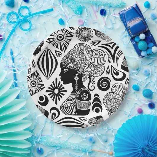 アフリカンガールポートレートトライバルタトゥー ペーパープレート (パーティー)