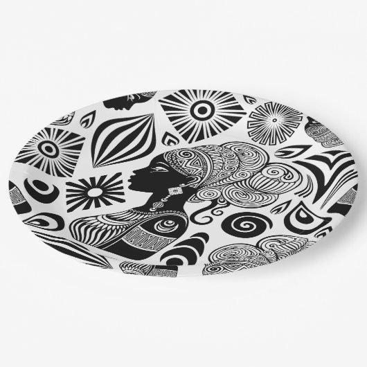 アフリカンガールポートレートトライバルタトゥー ペーパープレート (アングル)