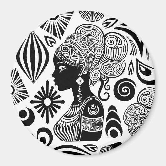 アフリカンガールポートレートトライバルタトゥー マグネット (正面)