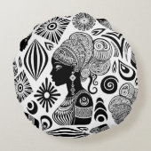 アフリカンガールポートレートトライバルタトゥー ラウンドクッション (裏面)