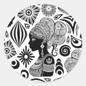 アフリカンガールポートレートトライバルタトゥー ラウンドシール (正面)