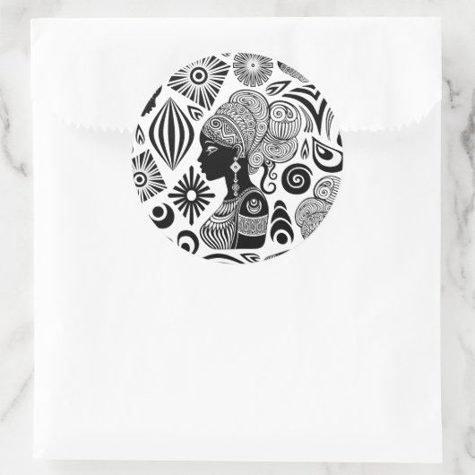 アフリカンガールポートレートトライバルタトゥー ラウンドシール (バッグ)