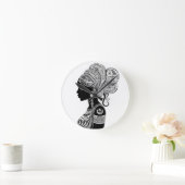 アフリカンガールポートレートトライバルタトゥー ラウンド壁時計 (ホーム)