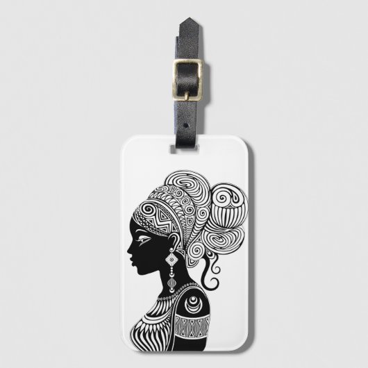 アフリカンガールポートレートトライバルタトゥー ラゲッジタグ (正面縦)