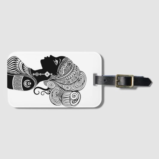 アフリカンガールポートレートトライバルタトゥー ラゲッジタグ (正面横)