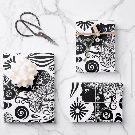 アフリカンガールポートレートトライバルタトゥー ラッピングペーパーシート (正面)