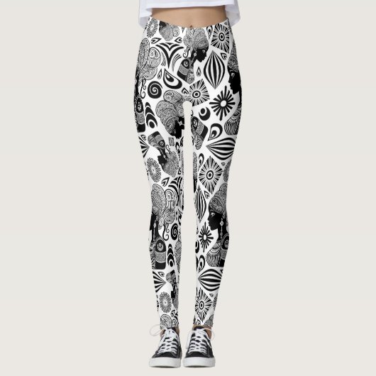 アフリカンガールポートレートトライバルタトゥー レギンス (正面)