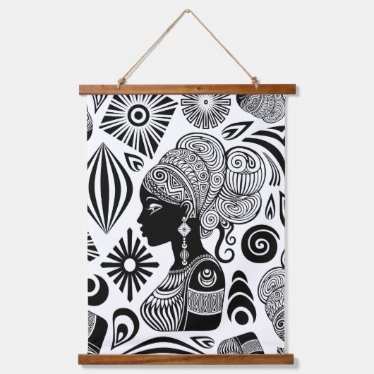 アフリカンガールポートレートトライバルタトゥー 吊り下げ型タペストリー (正面)