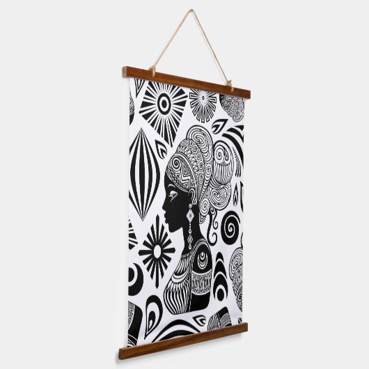アフリカンガールポートレートトライバルタトゥー 吊り下げ型タペストリー (傾斜あり)