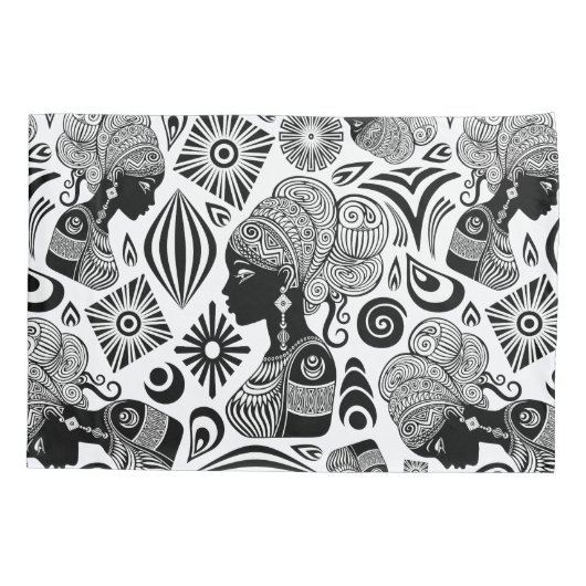 アフリカンガールポートレートトライバルタトゥー 枕カバー (裏面)