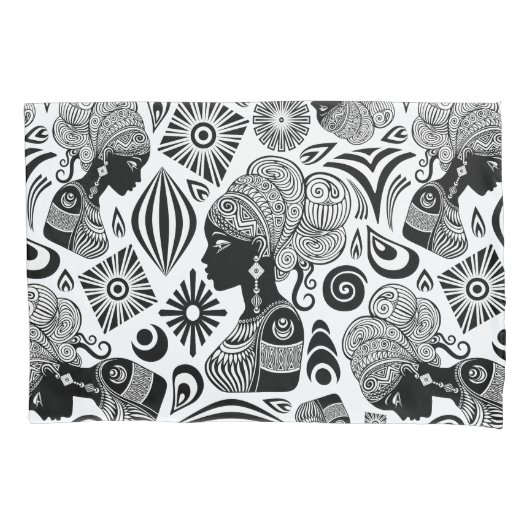 アフリカンガールポートレートトライバルタトゥー 枕カバー (正面)