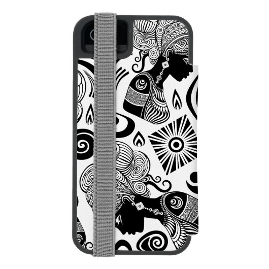 アフリカンガールポートレートトライバルタトゥー INCIPIO iPhoneウォレットケース (フォリオ裏面)